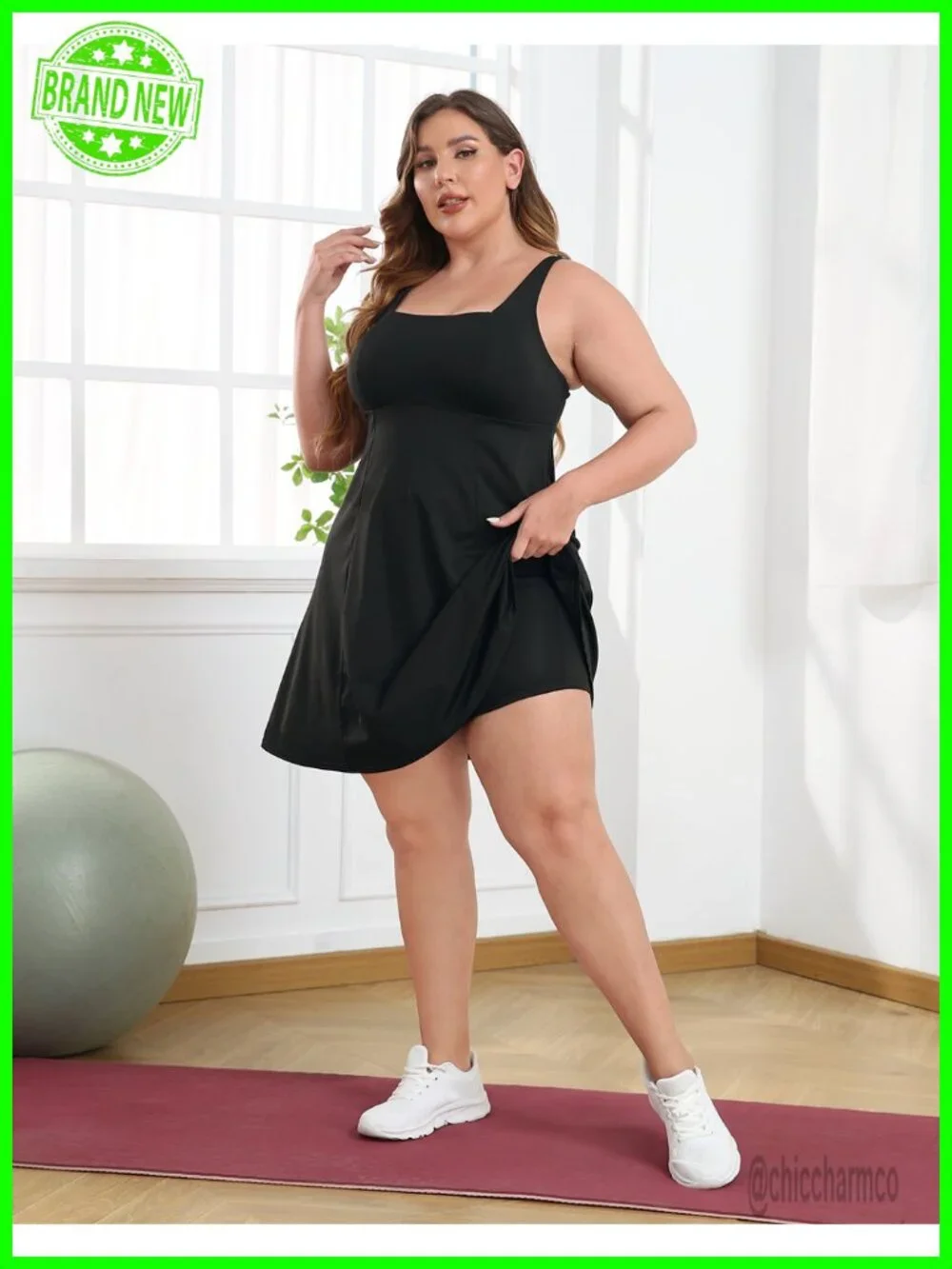 Plus Size Tennis Athletic Workout Dress with Built-in Shorts and Bra
